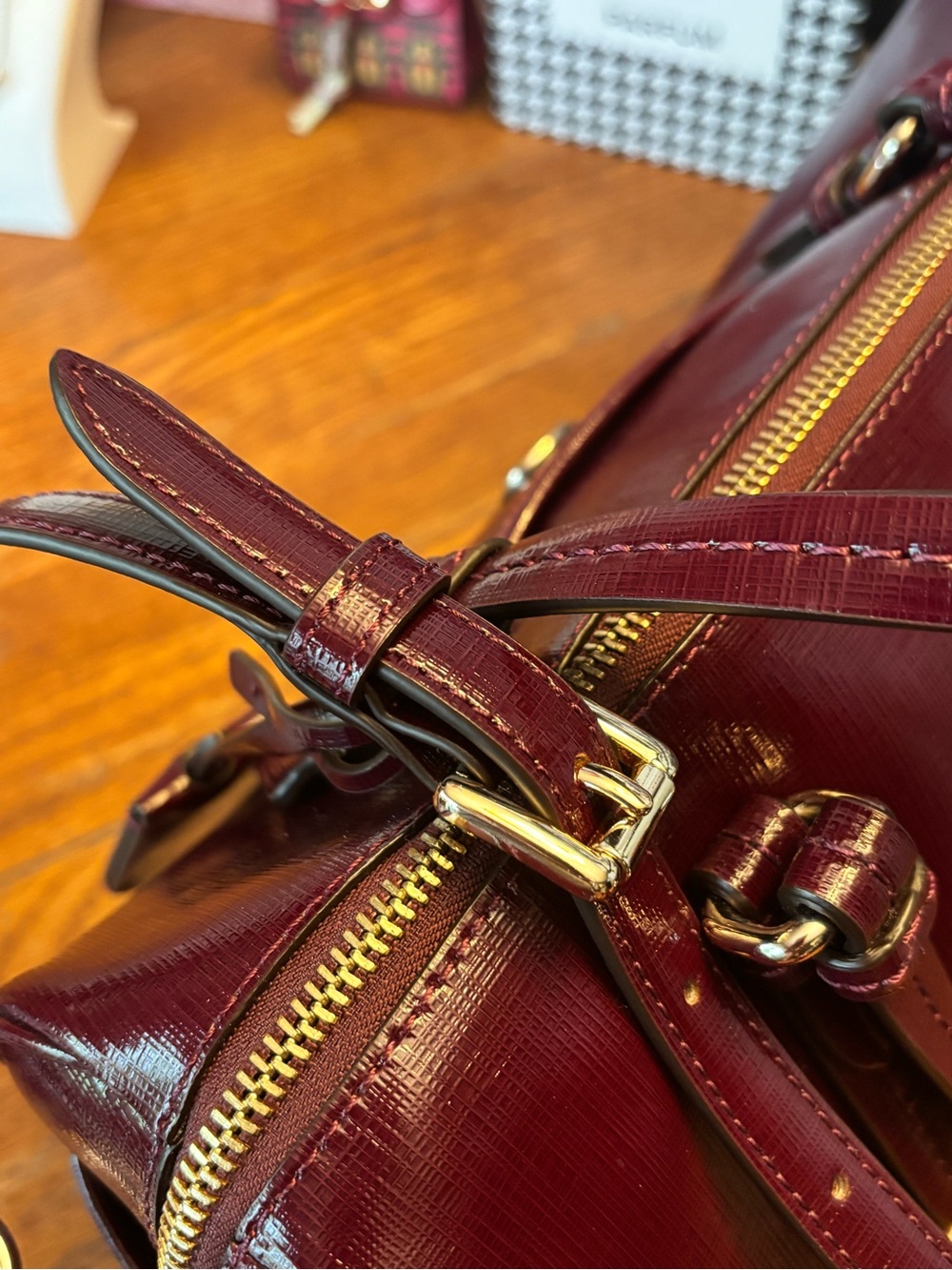 Coach Peyton Nancy Satchel F31403 Burgundy Oxblood Patent Crossgrain Leather EUC - Picture 8 of 12